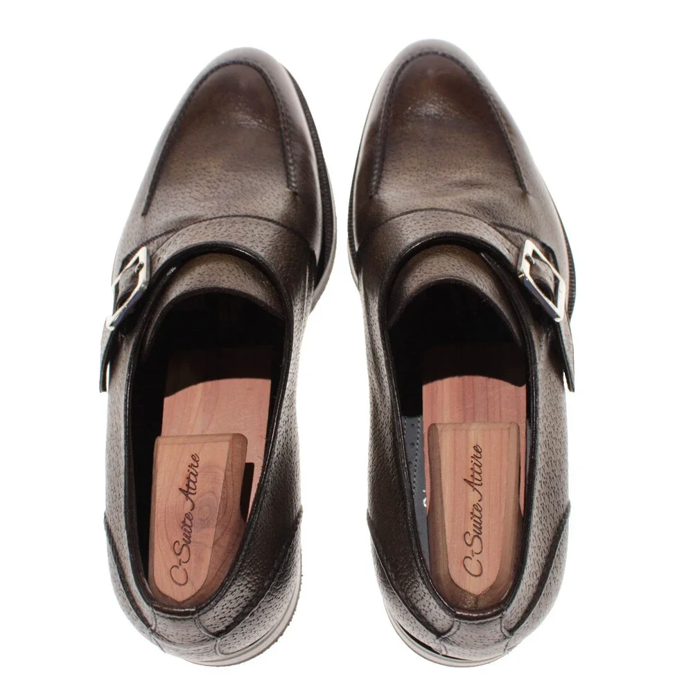 Di Bianco NWD Single Monk Strap Dress Shoes Size 9.5 US in Green Pebbled Leather